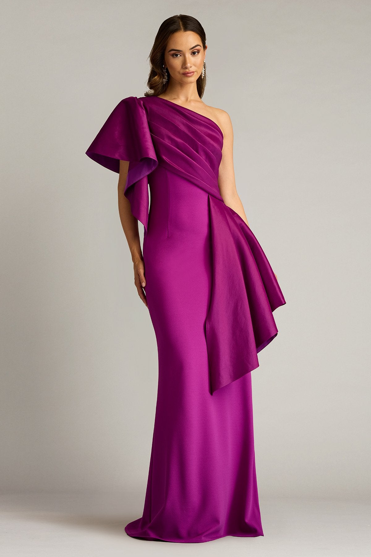 Tadashi Shoji BOS25230L Pleated Long Formal Ruffle Evening Dress