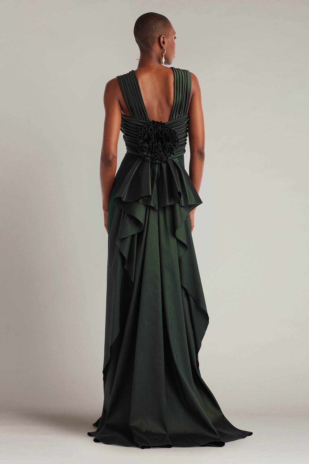 Prom Dresses Formal Pleated Long Ruffle A Line Prom Dress Tadashi Shoji BOS25316L Dark Forest