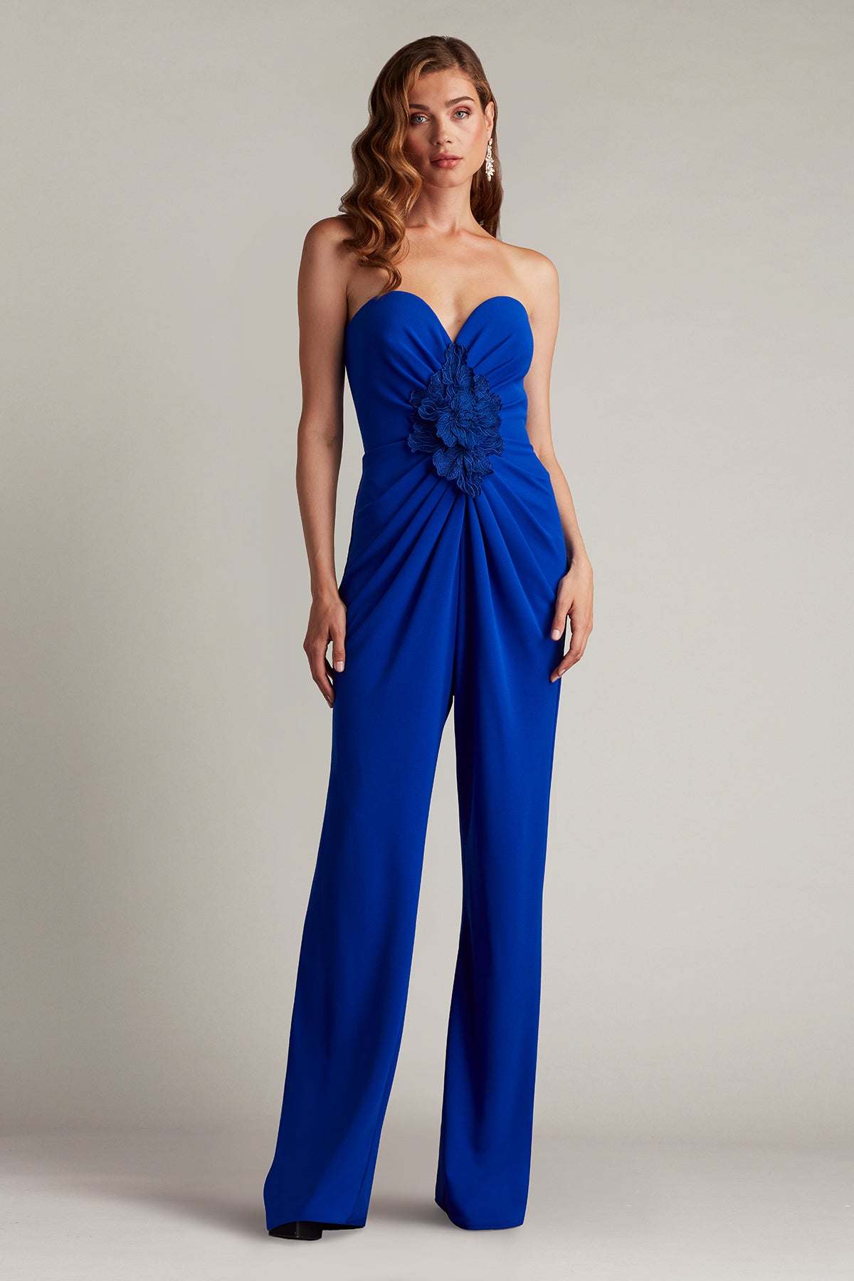 Tadashi Shoji BOS25324Y Pleated Long Formal Ruffle Jumpsuit