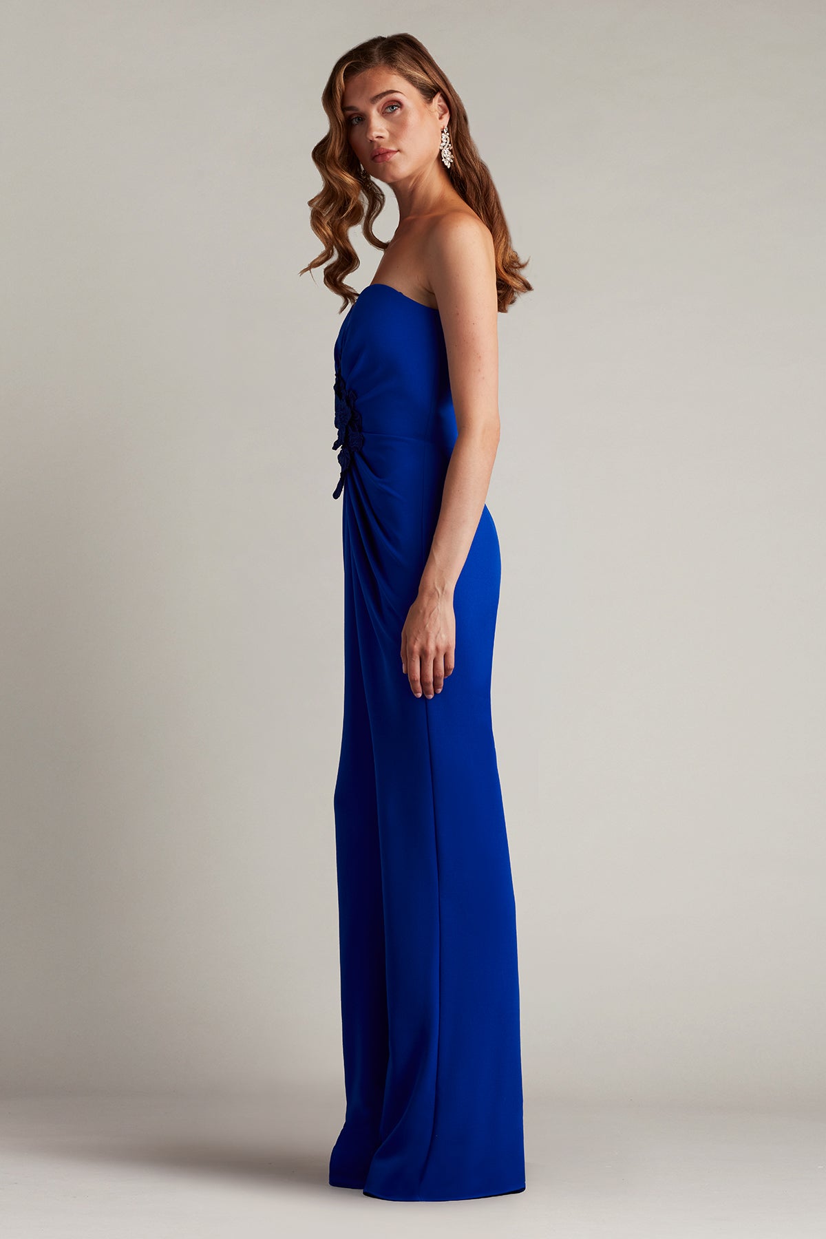 Tadashi Shoji BOS25324Y Pleated Long Formal Ruffle Jumpsuit