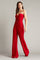 Jumpsuit Pleated Long Formal Ruffle Jumpsuit Cranberry