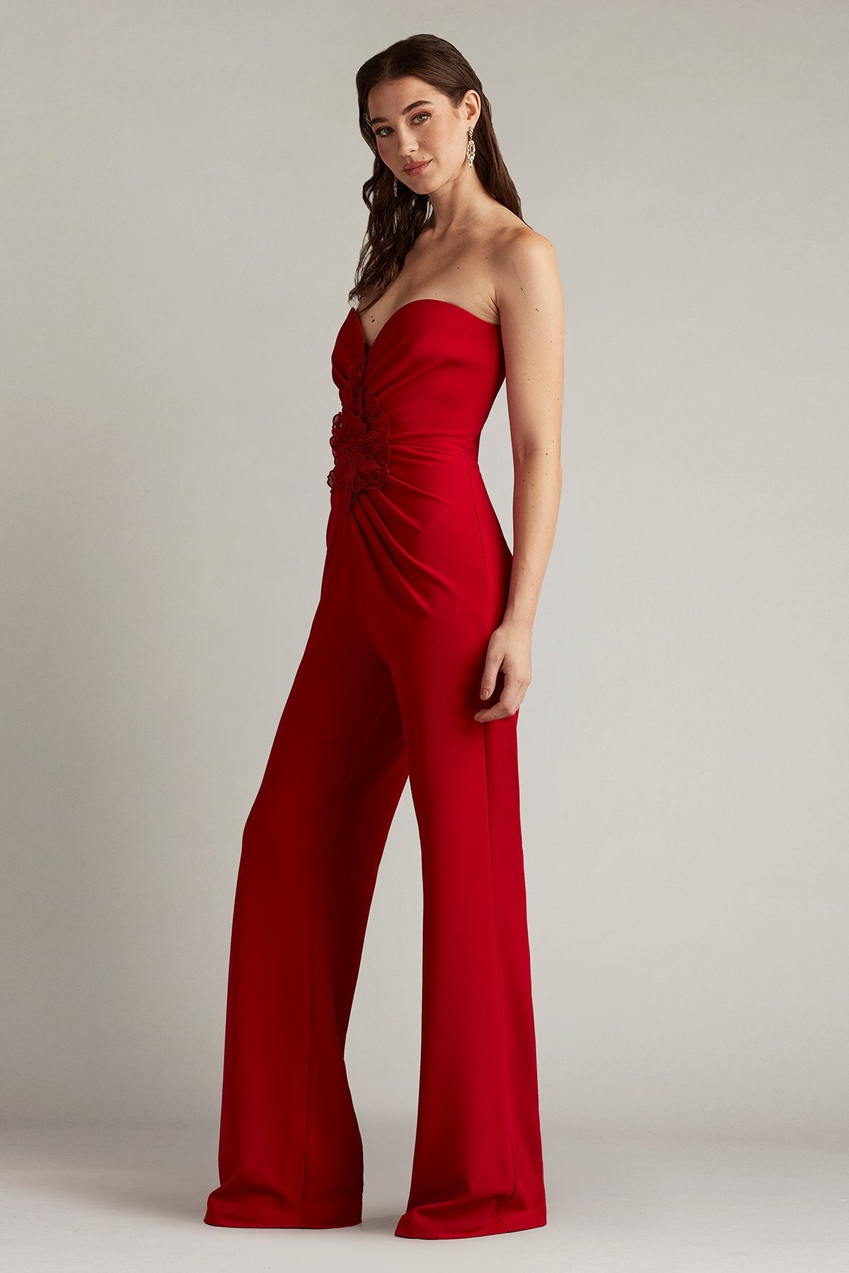 Tadashi Shoji BOS25324Y Pleated Long Formal Ruffle Jumpsuit