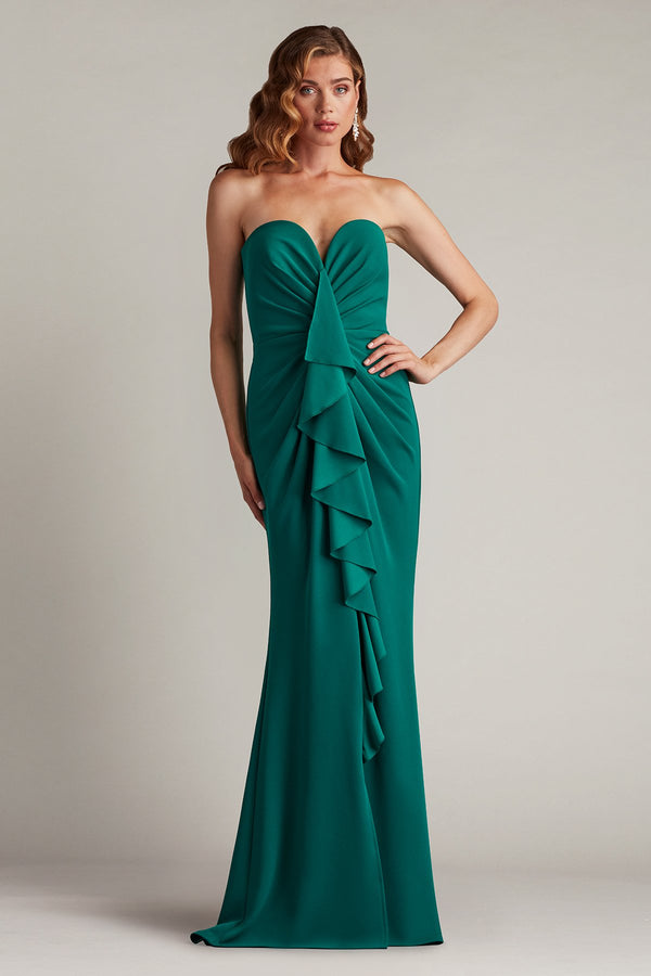 Tadashi Shoji BOS25326L Pleated Long Formal Prom Ruffle Dress