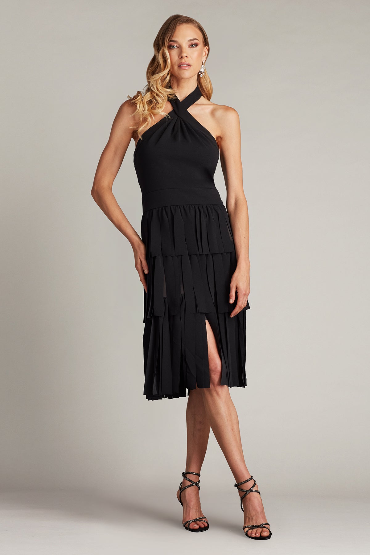 Tadashi Shoji Women's Darla Fringe Halter Dress - Black Tadashi Shoji Women's Darla Fringe Halter Dress - Black