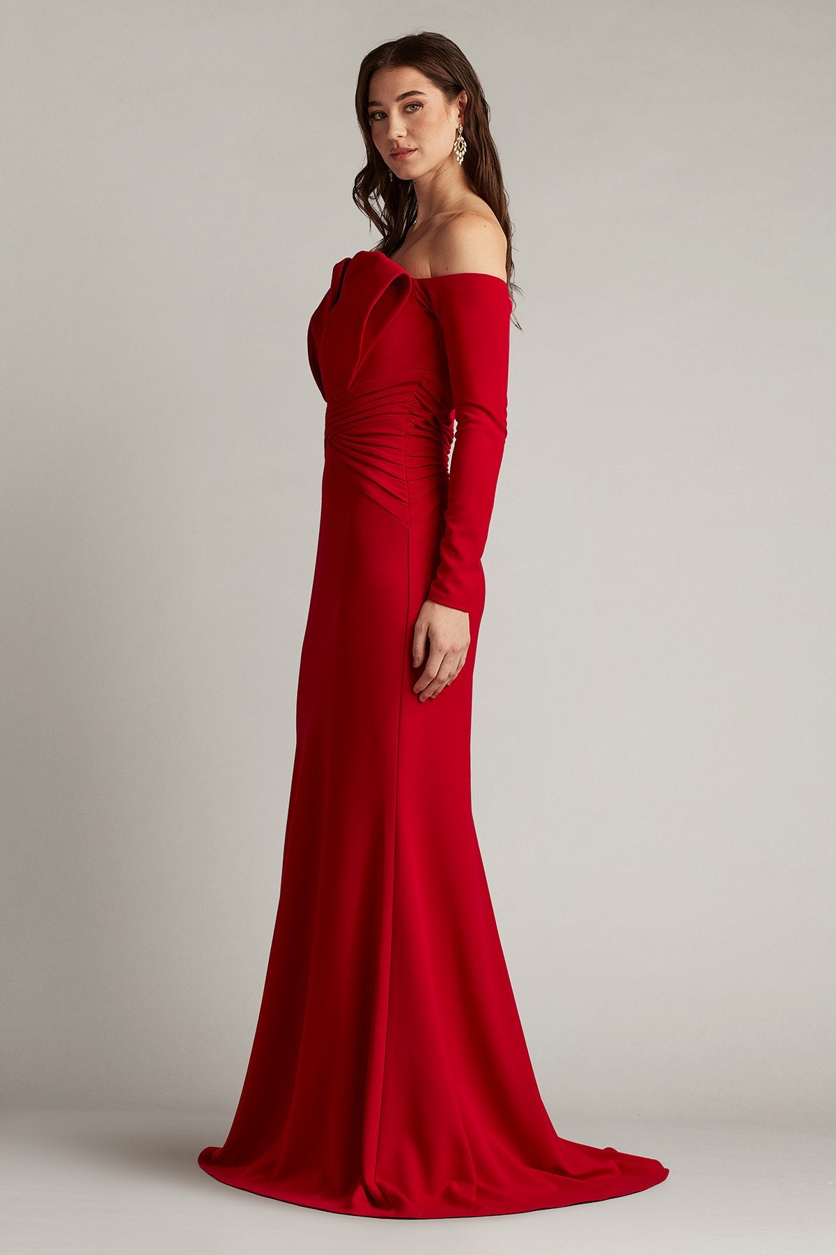Tadashi Shoji BOS25497L Long Pleated A Line Formal Evening Dress