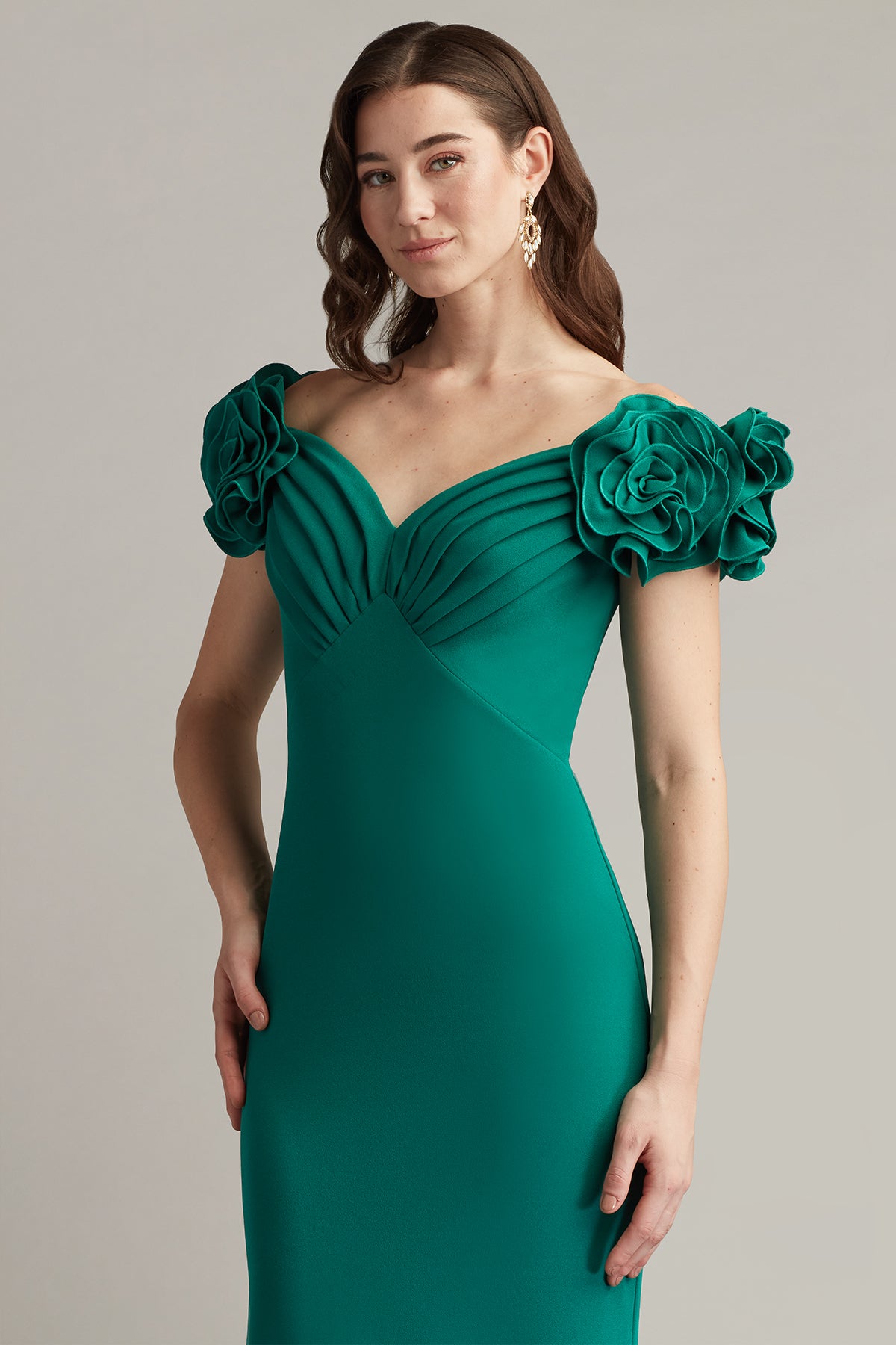 Tadashi Shoji BOS25502L Long Formal Evening Pleated Dress