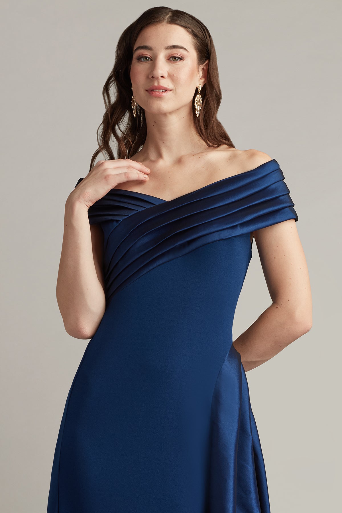 Formal Dresses Long Pleated Formal Prom Dress Tadashi Shoji BOS25530L Navy