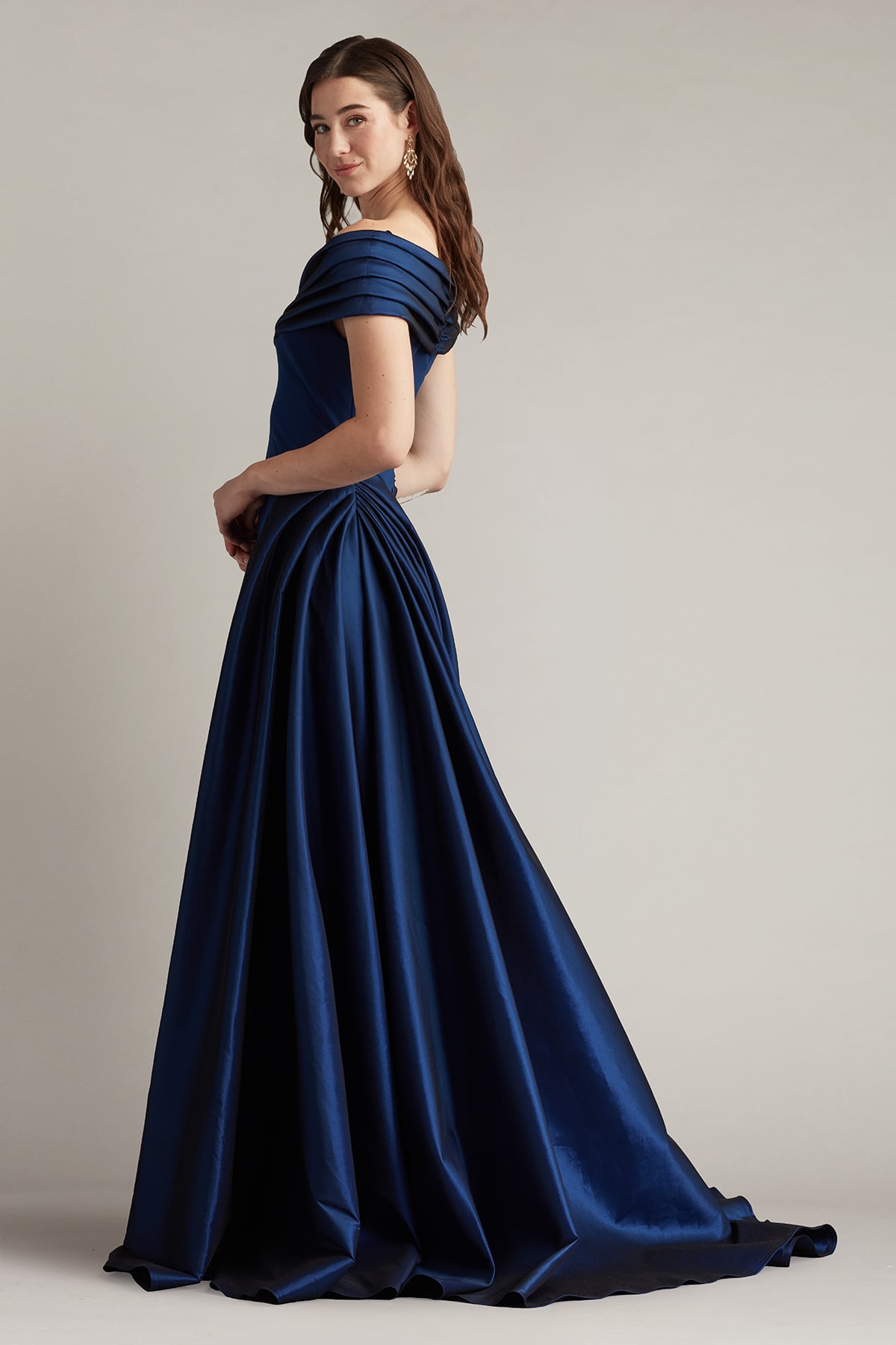 Formal Dresses Long Pleated Formal Prom Dress Tadashi Shoji BOS25530L Navy