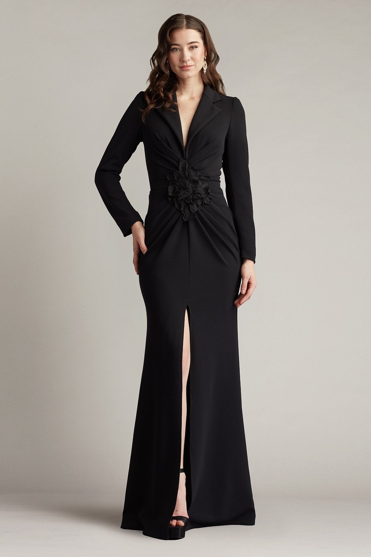 Tadashi Shoji Women's Ardela Center Front Ruffle Gown - Black