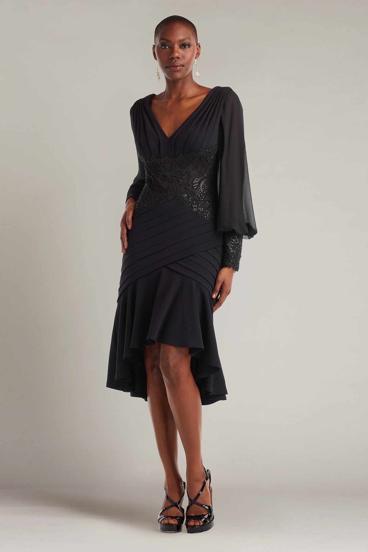 Cocktail Dresses Long Sleeve High Low Short Cocktail Dress Black