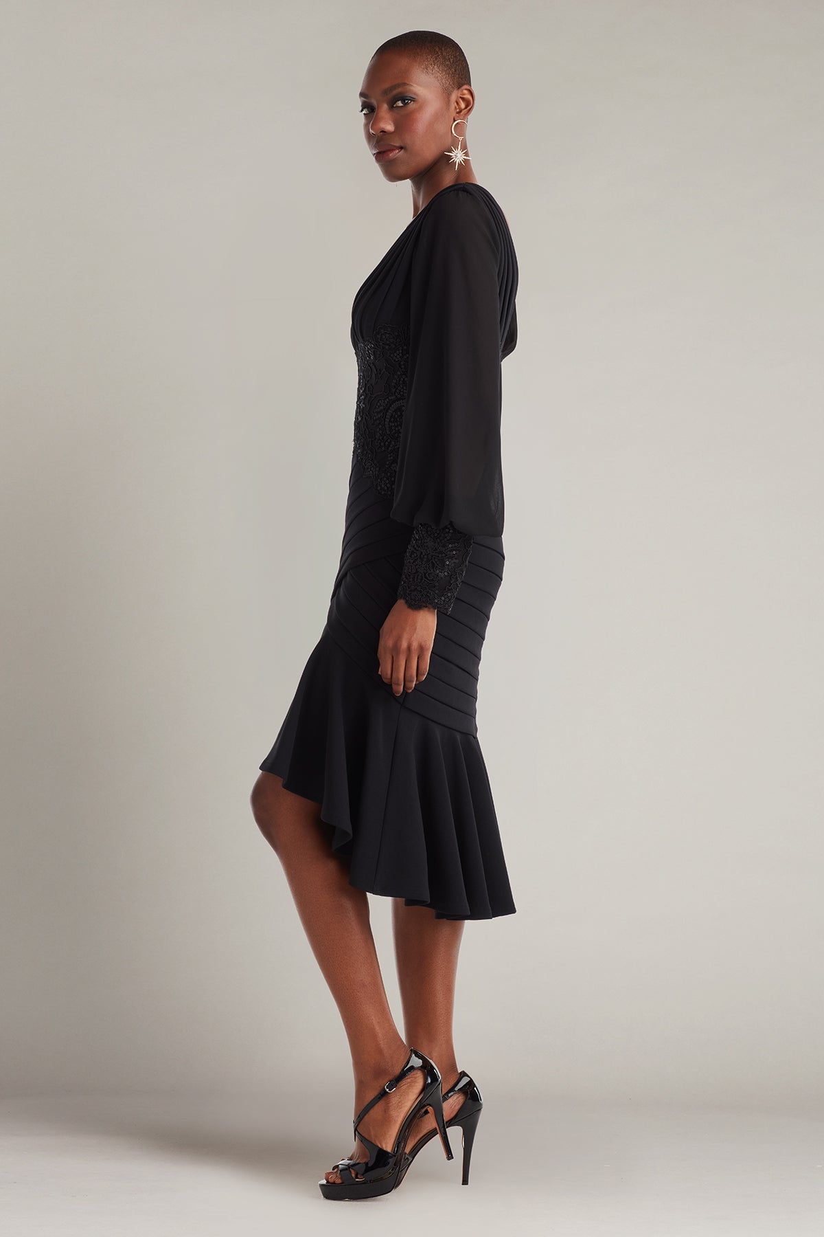 Cocktail Dresses Long Sleeve High Low Short Cocktail Dress Black