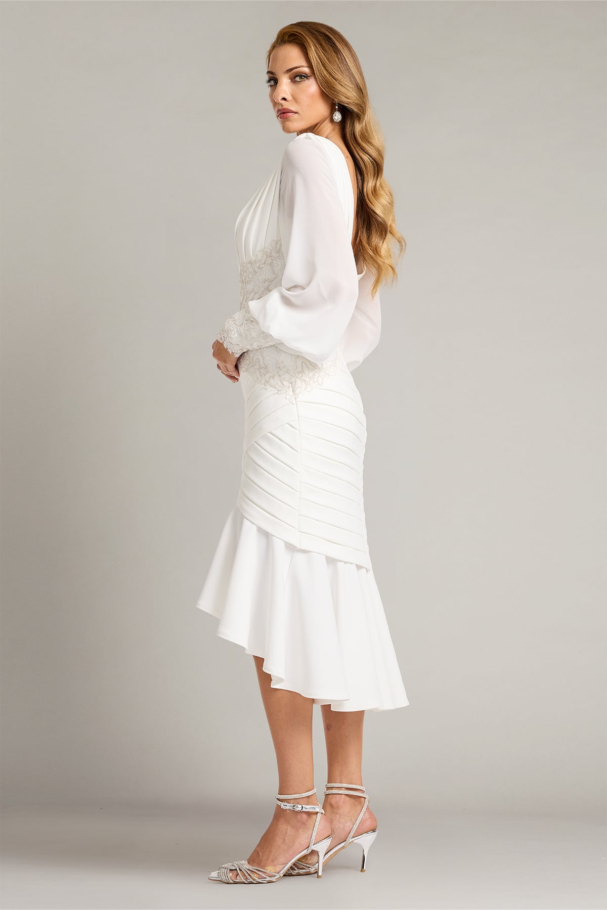 Cocktail Dresses Long Sleeve High Low Short Cocktail Dress Ivory