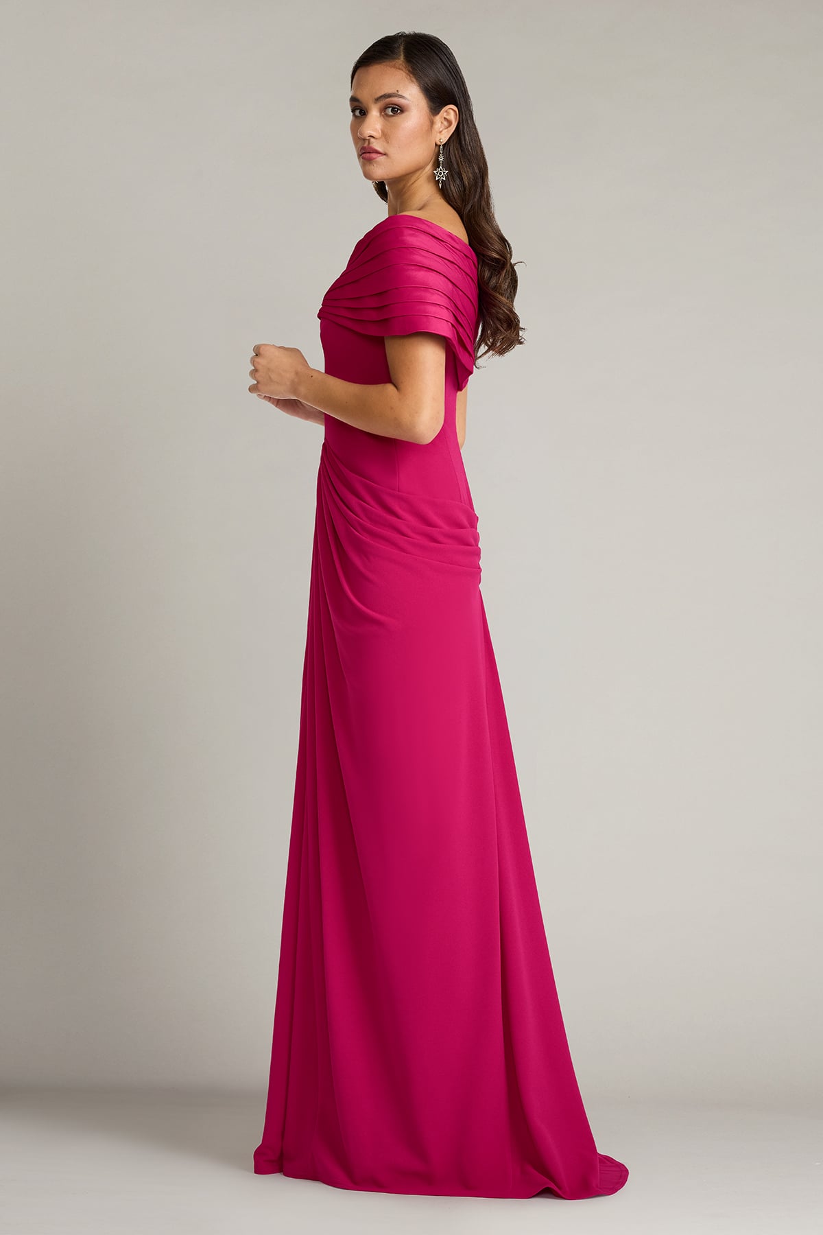 tadashi shoji off the shoulder dress Tadashi Shoji Women's Taffeta & Crepe Off-The-Shoulder Gown - Hibiscus