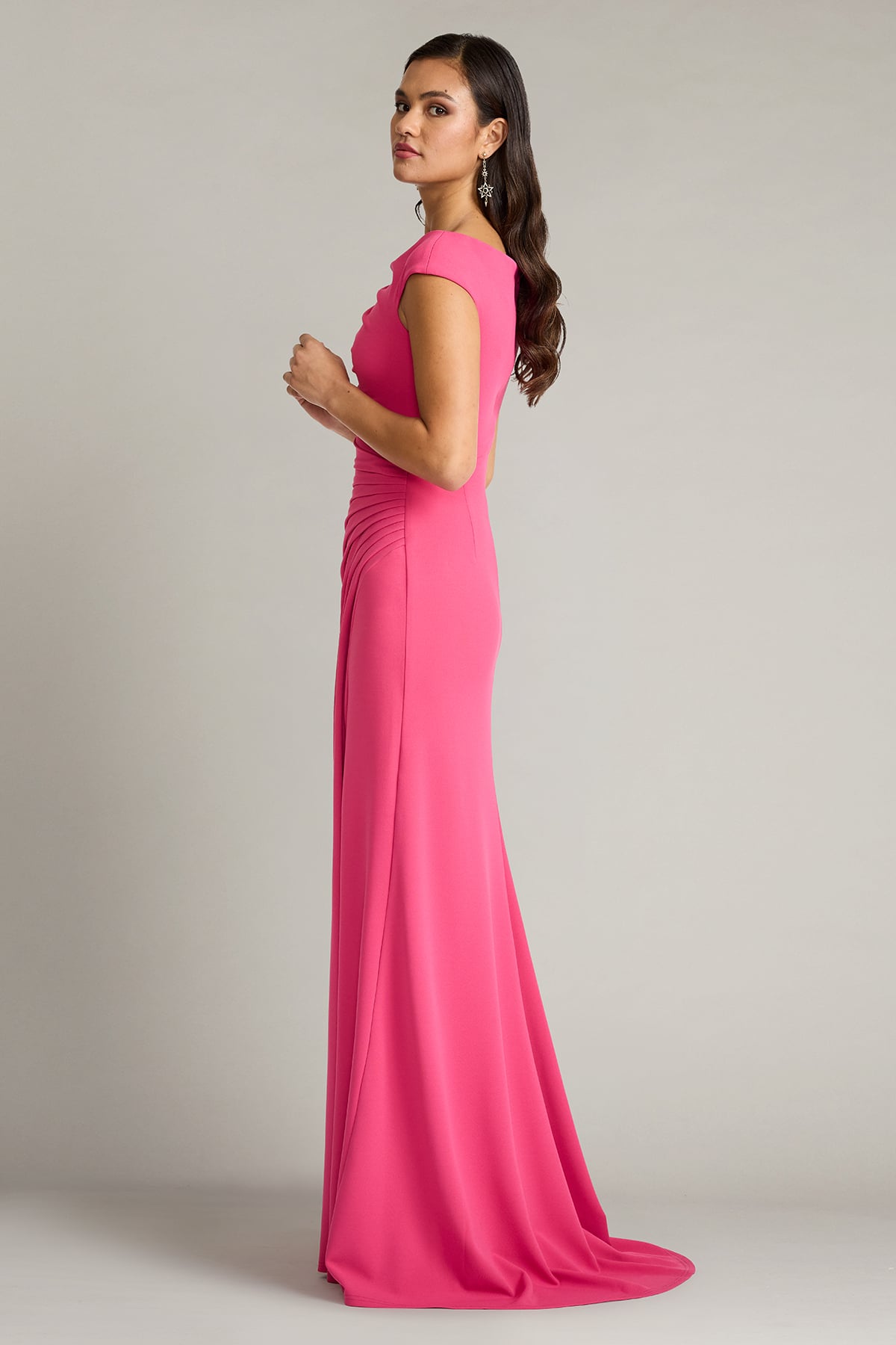 Cabaret Bateau Neck Floor-Length Crepe Formal Gown with Side Slit Tadashi Shoji BOS26105L