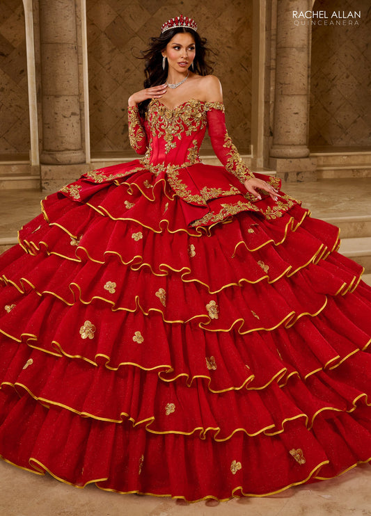 Quinceniera Dresses Long Ball Gown Ruffle Quinceanera Dress     Red Gold