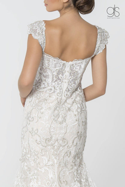 Bridal Long Gown Cap Sleeve Wedding Dress - The Dress Outlet Elizabeth K