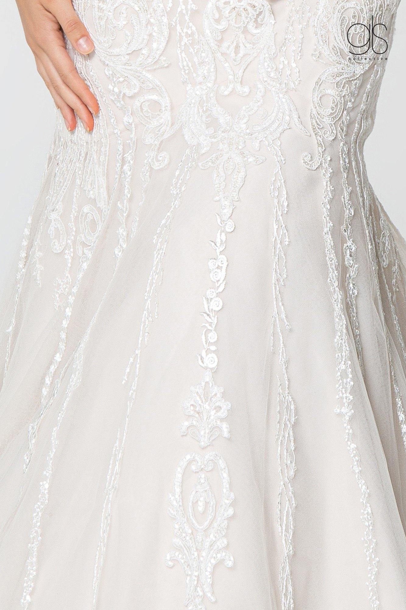 Bridal Long Gown Lace Embellished V-Neck Wedding Dress - The Dress Outlet Elizabeth K