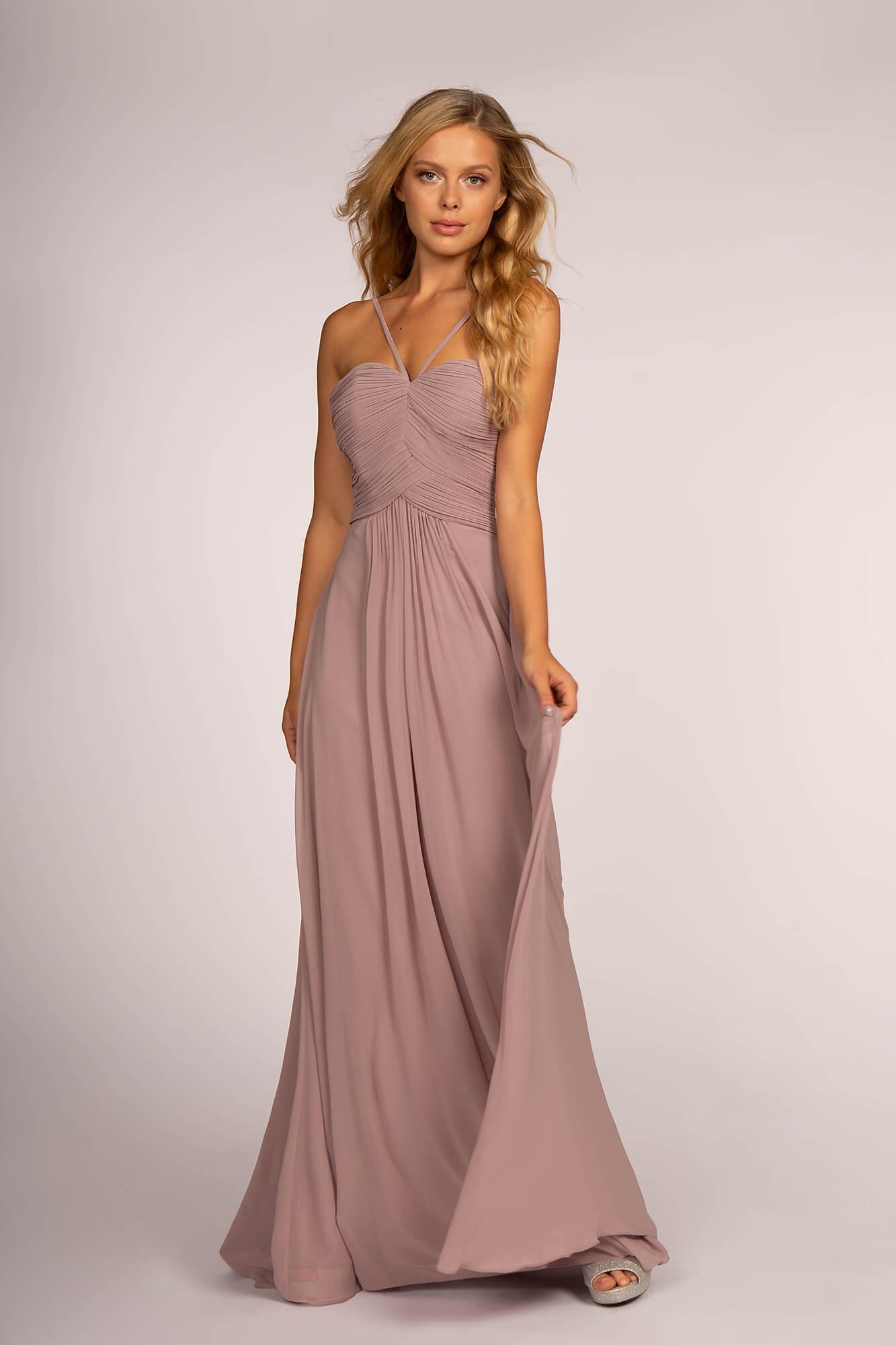 Bridesmaid Ruched Bodice Long Formal Dress - The Dress Outlet Elizabeth K
