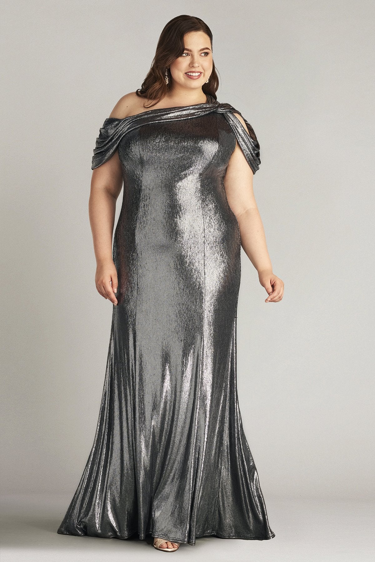 Formal Dresses Long Formal Plus Size Metallic Dress Steel