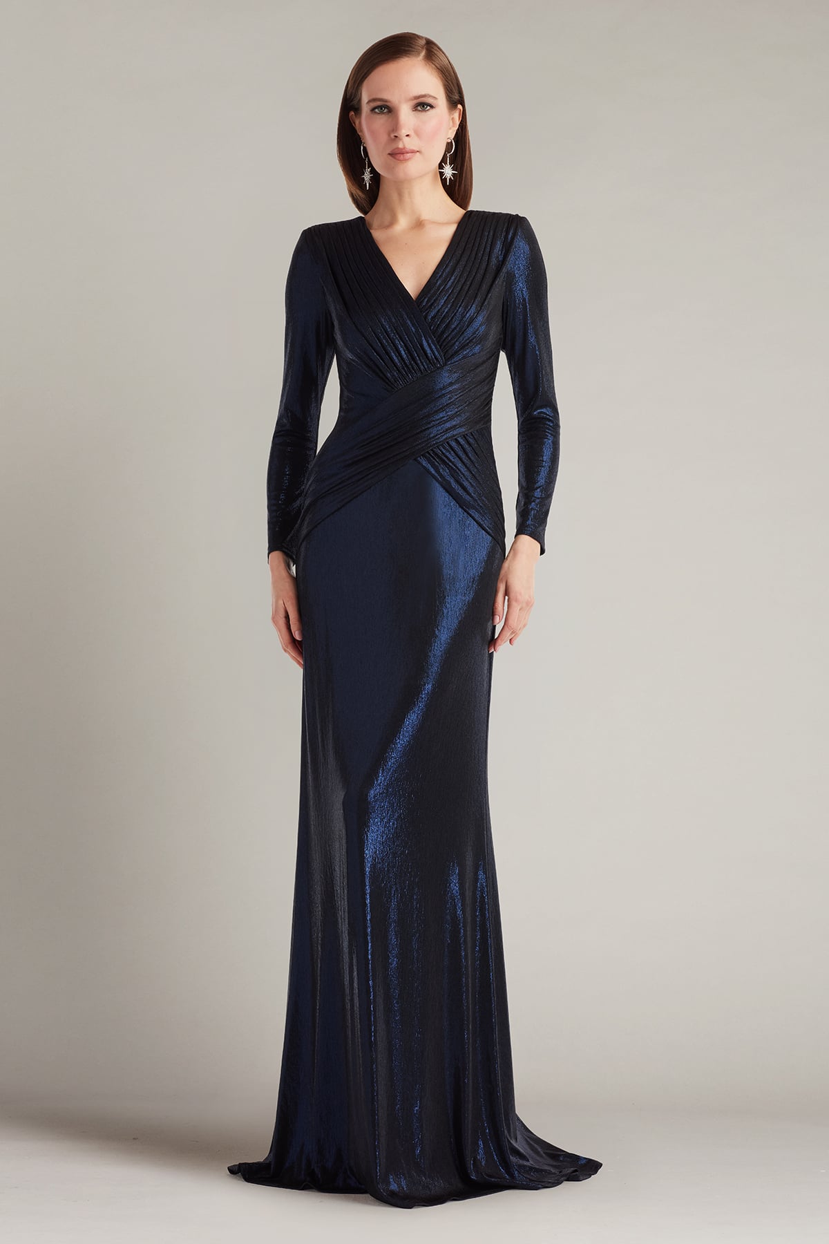 Mother of the Bride Dresses Long Sleeve Metallic Formal Mother of the Bride Dress Royal Navy