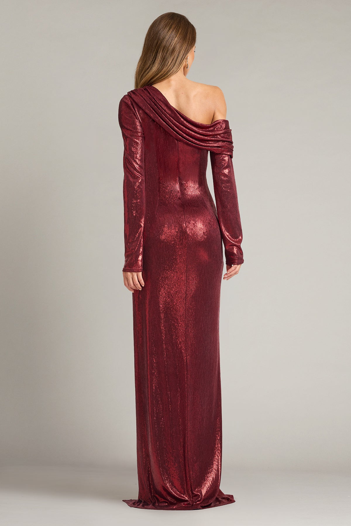 Formal Dresses Metallic Fitted Long Formal Dress Lava Red