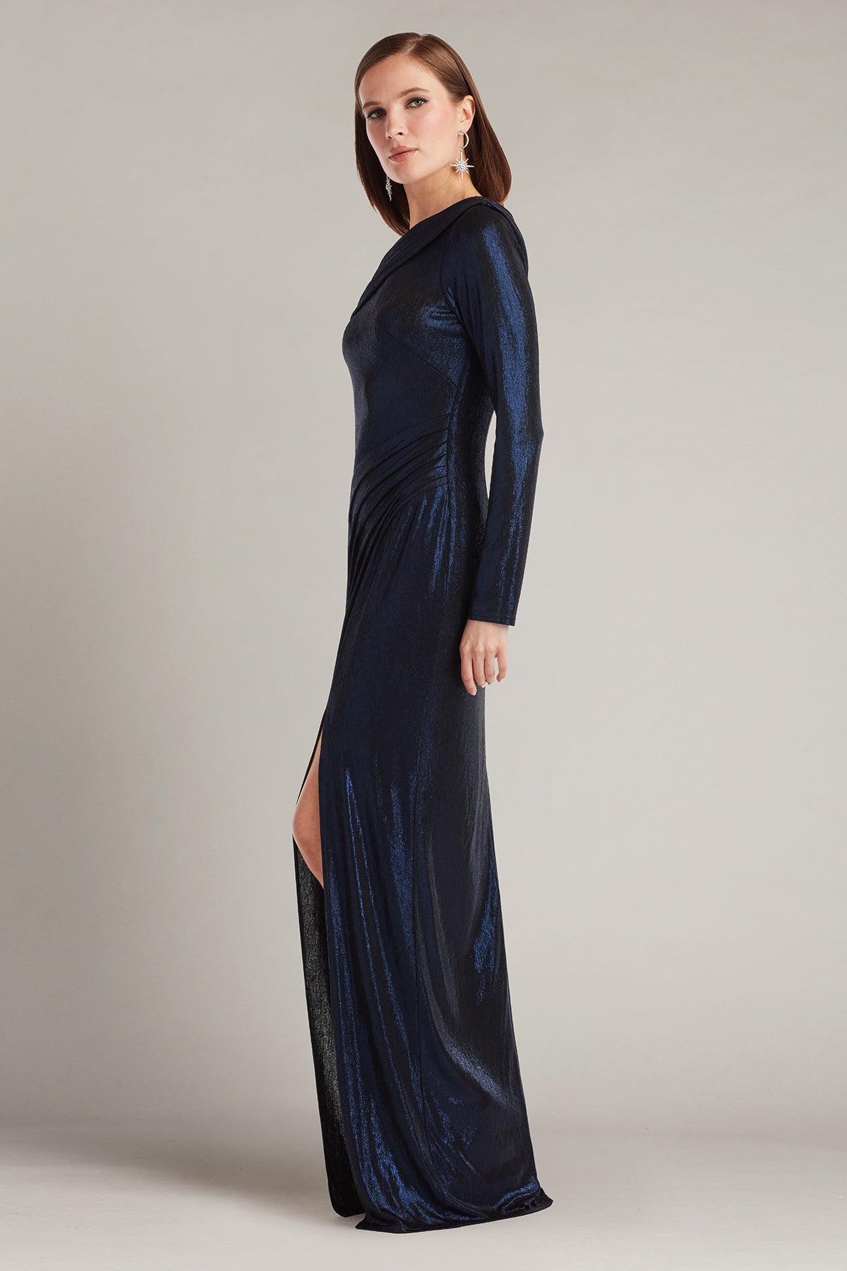Formal Dresses Metallic Fitted Long Formal Dress Royal Navy