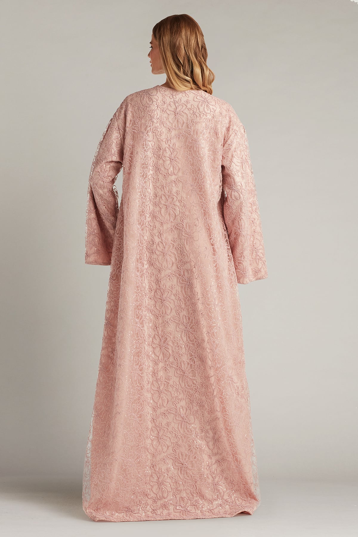 Blush Crew Neck Floor-Length Embroidered Lace Mother of the Bride Caftan Gown Tadashi Shoji BUR18269L