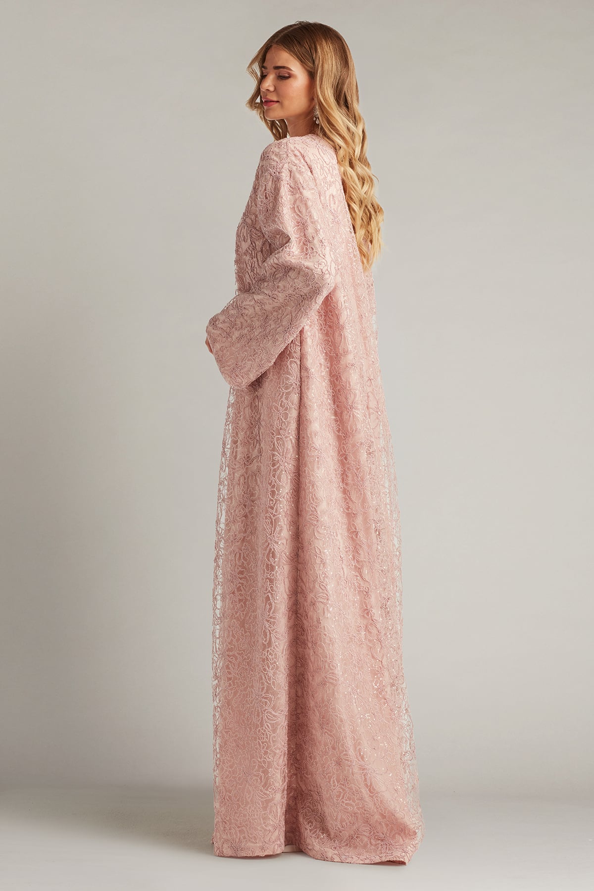 Blush Crew Neck Floor-Length Embroidered Lace Mother of the Bride Caftan Gown Tadashi Shoji BUR18269L