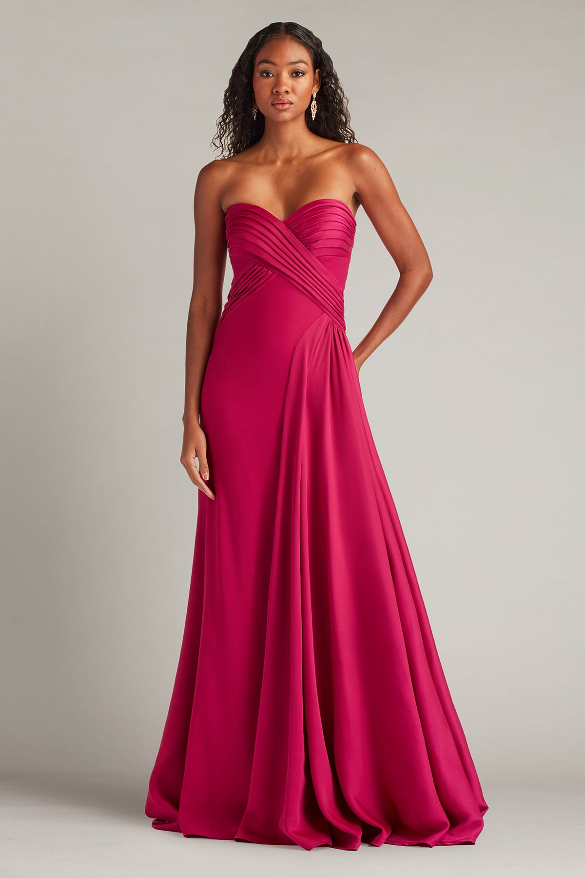 Strapless Curved Neck Floor-Length Chiffon Formal A-Line Tadashi Shoji BVU24004L