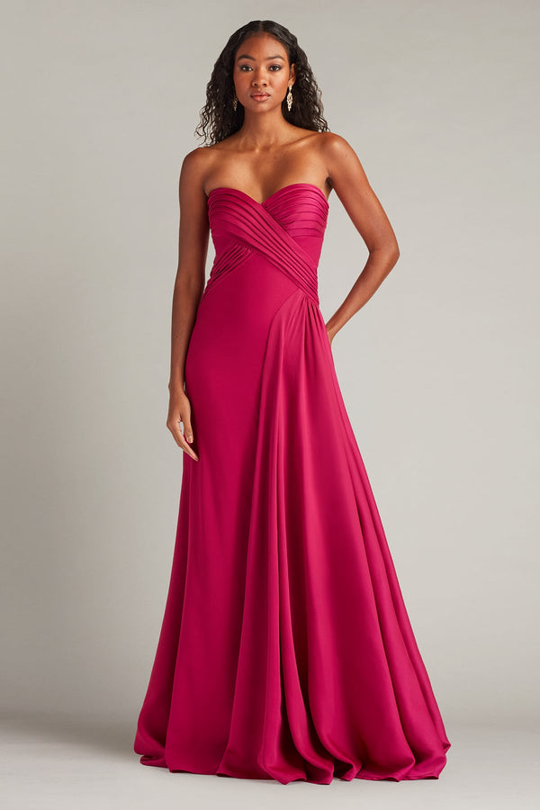 Strapless Curved Neck Floor-Length Chiffon Formal A-Line Tadashi Shoji BVU24004L
