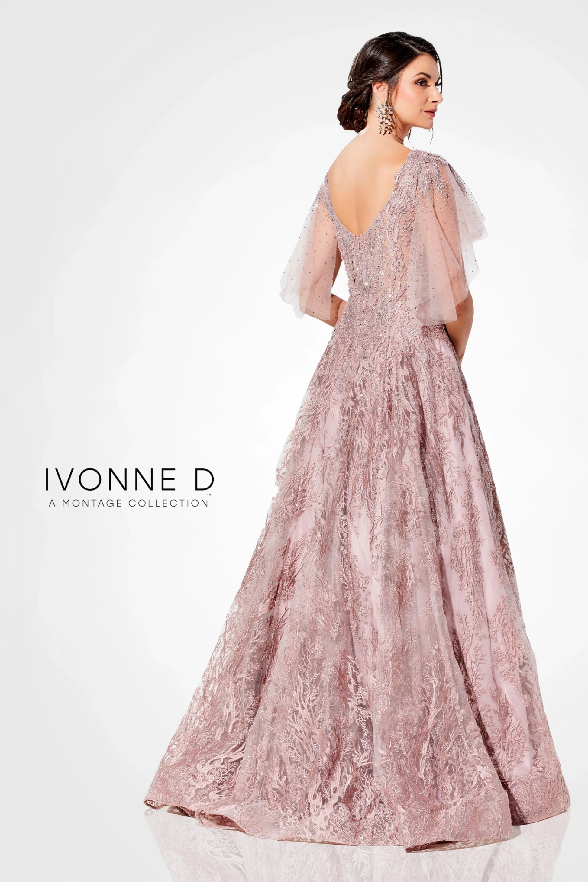 Ivonne D 120D10 Lace Pleated Evening Formal Dress