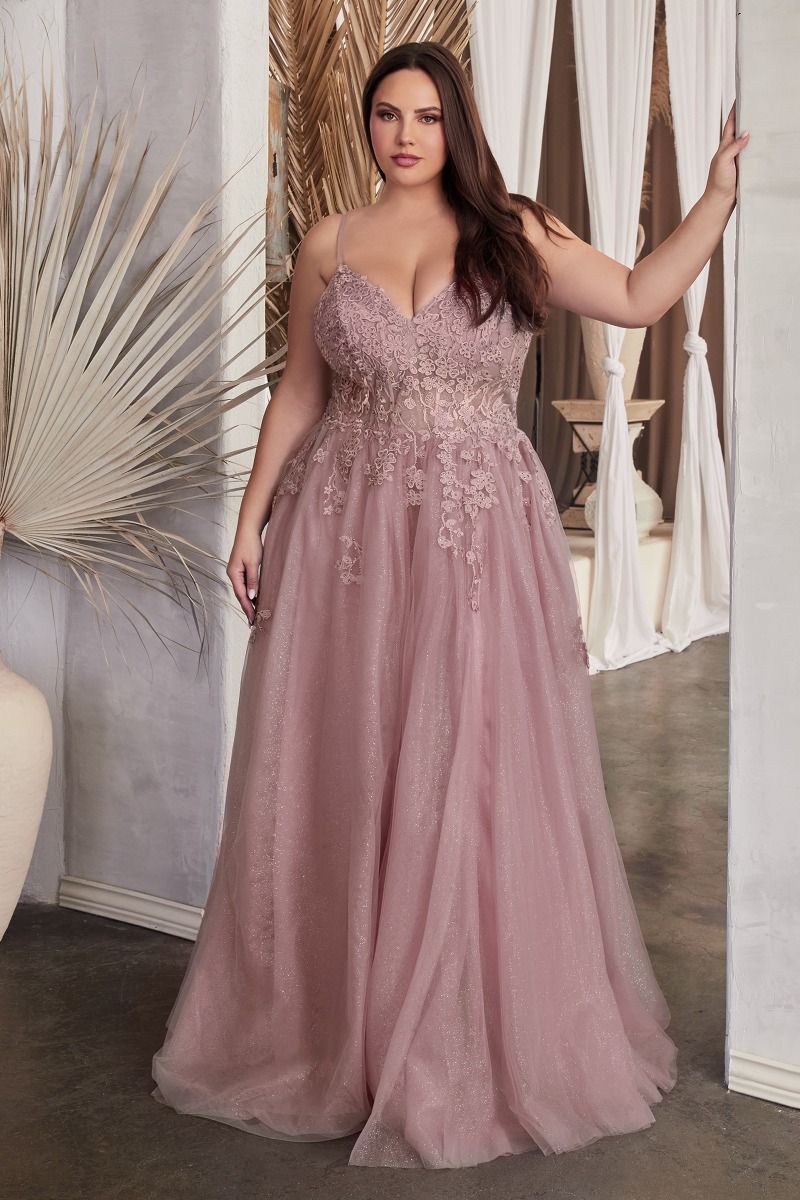 Dusty Teal Cinderella Divine C148C Glitter Plus Size Formal Prom Long
