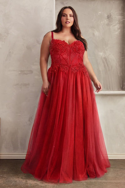 Plus Size Dresses A Line Plus Size Formal Prom Long Dress Red