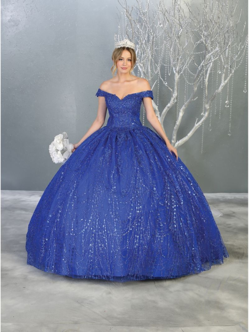 Off-the-Shoulder Floor-Length Tulle Quinceañera Ball Gown May Queen LK153