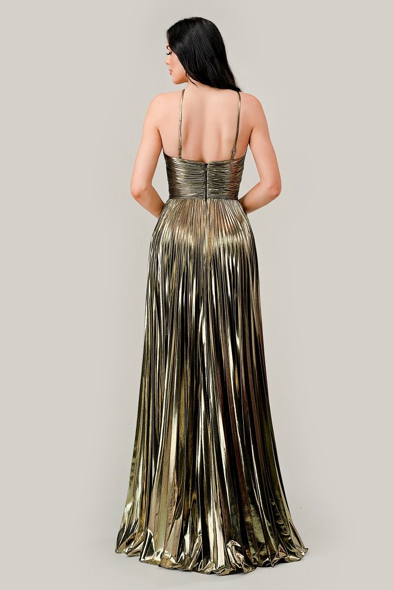 Blue Cinderella Divine C153 Long Pleated Metallic Formal Prom Dress for $199.0 – The Dress Outlet