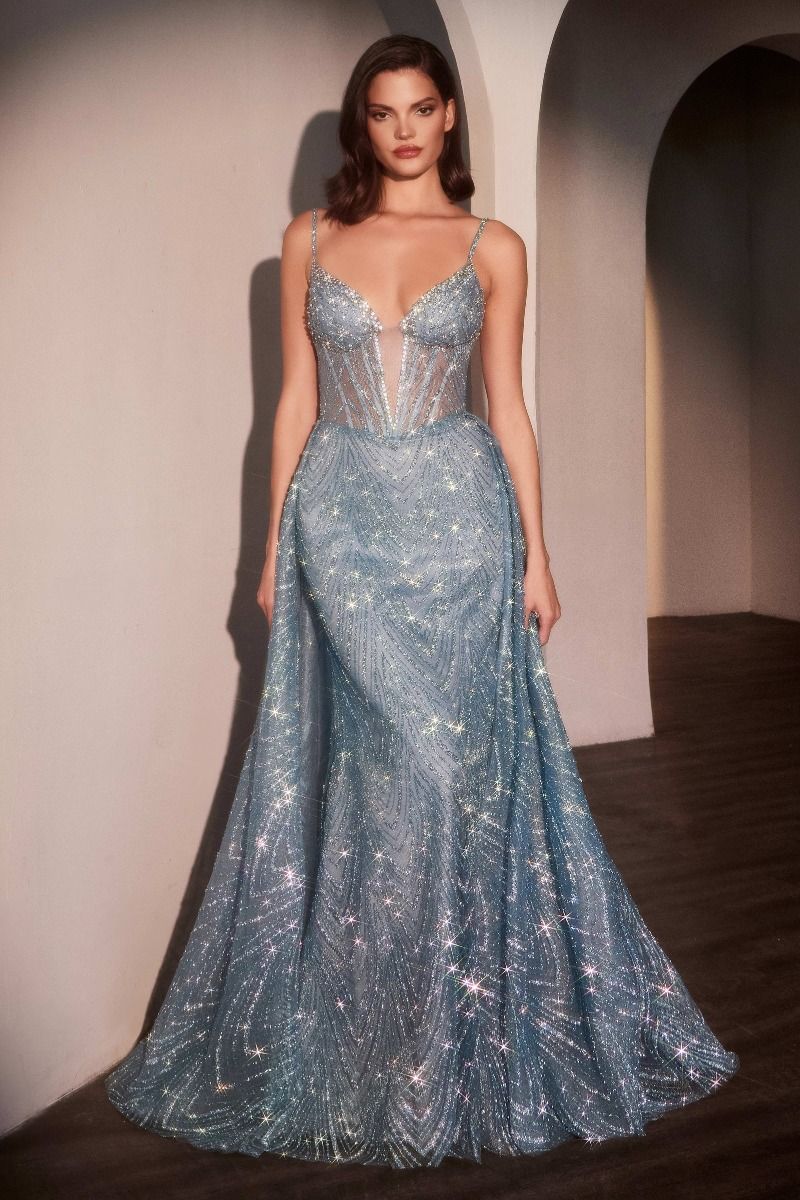 LaDivine C167 Long Formal Printed Prom Overskirt Dress