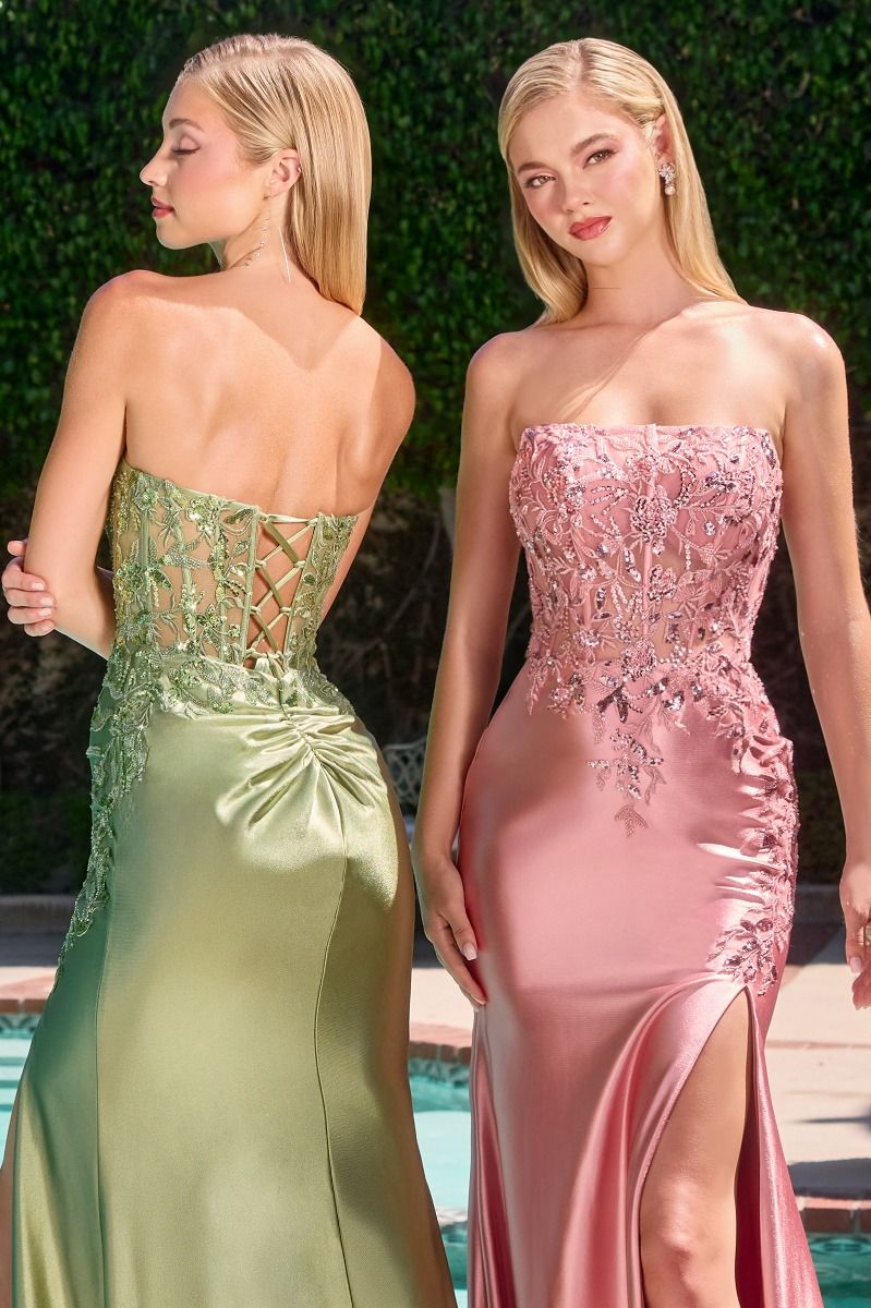 Prom Dresses Prom Fitted Long Formal Beaded Applique Dress Greenery