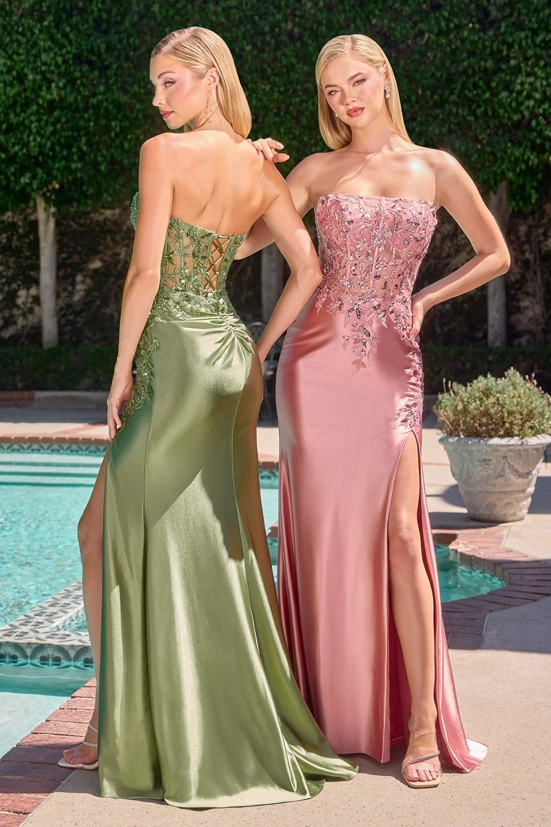 Prom Dresses Prom Fitted Long Formal Beaded Applique Dress Dusty Rose