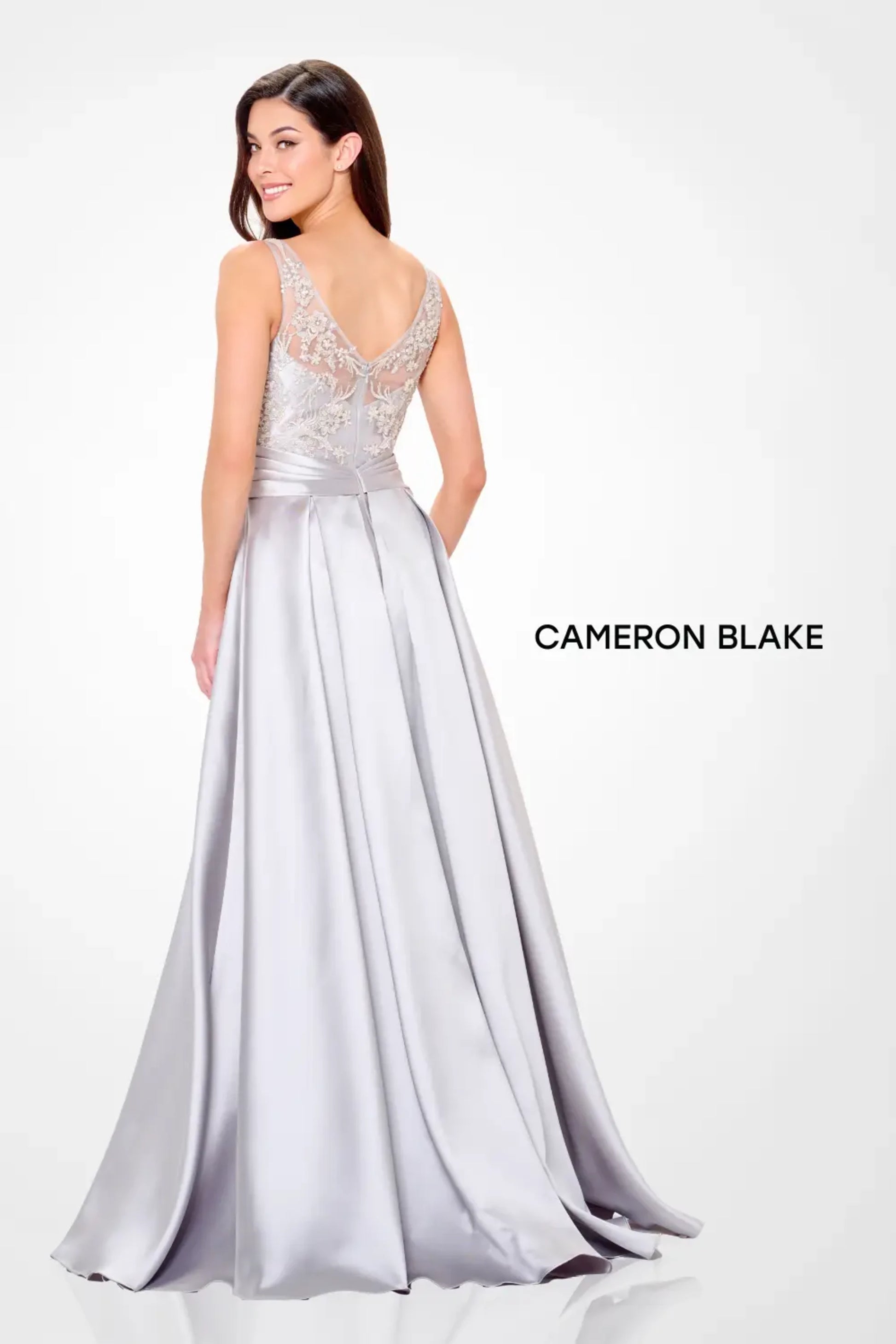 Cameron Blake CB3244 Long Beaded Lace Formal A Line Evening Dress