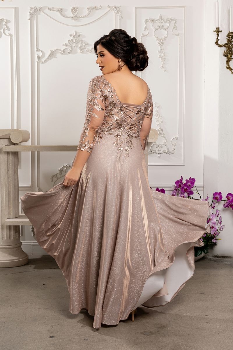 V-Neck Floor-Length Satin Evening Gown A-Line May Queen 2226