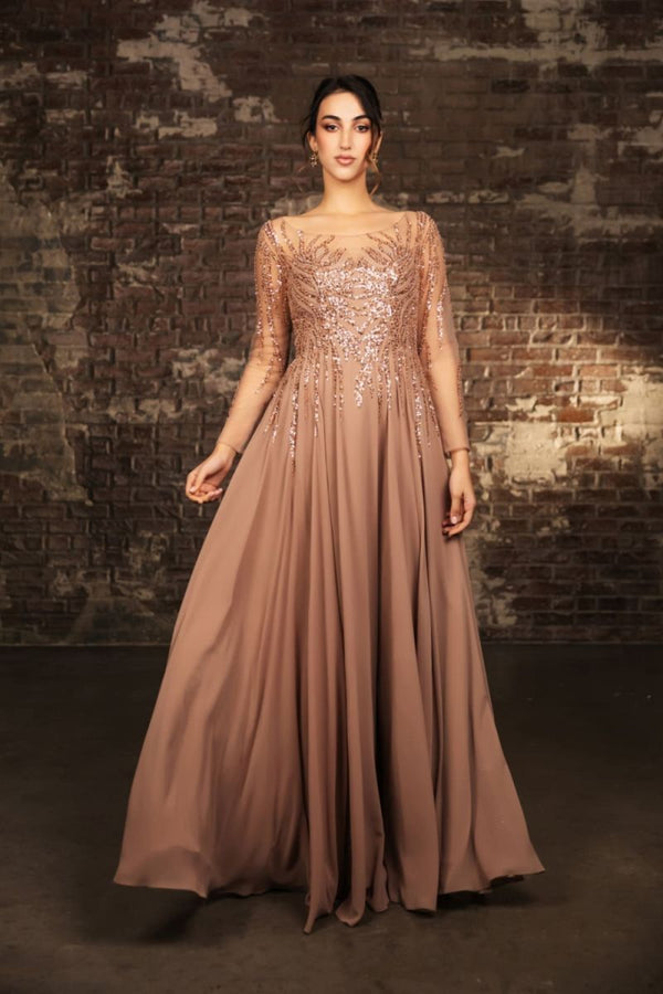 Illusion Floor-Length Chiffon Evening Gown A-Line May Queen MQ2161