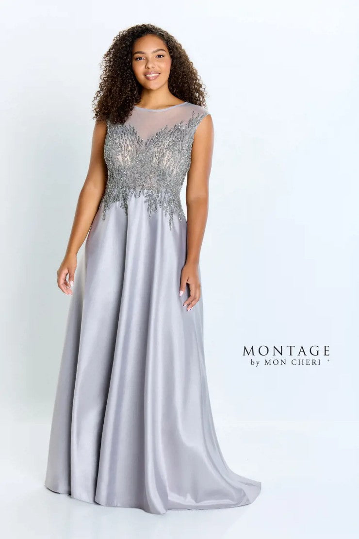Montage 221967 Long Beaded Illusion A Line Formal Dress