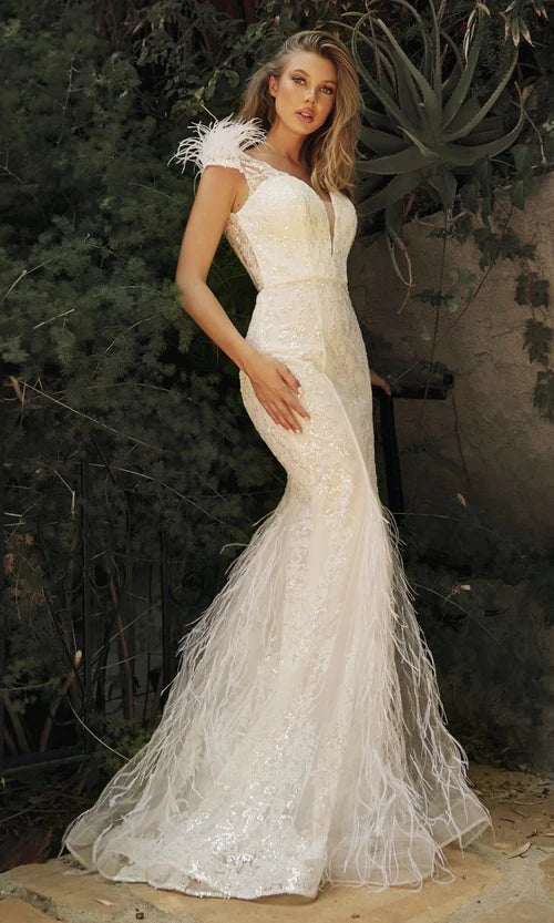 LaDivine C57W Embellished Mermaid Feather Bridal Gown