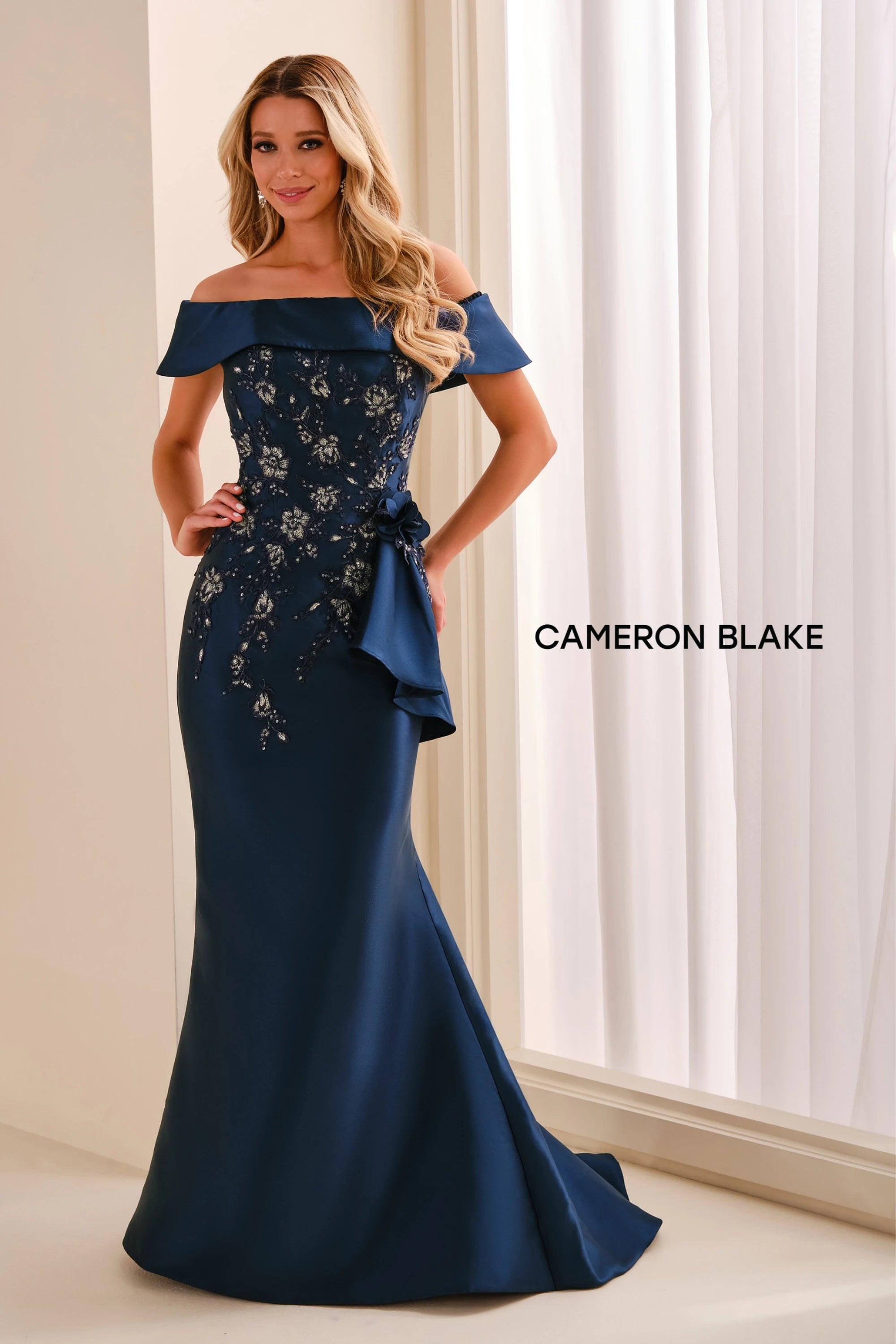 Formal Dresses Formal Long Floral Lace Applique Evening Dress Navy