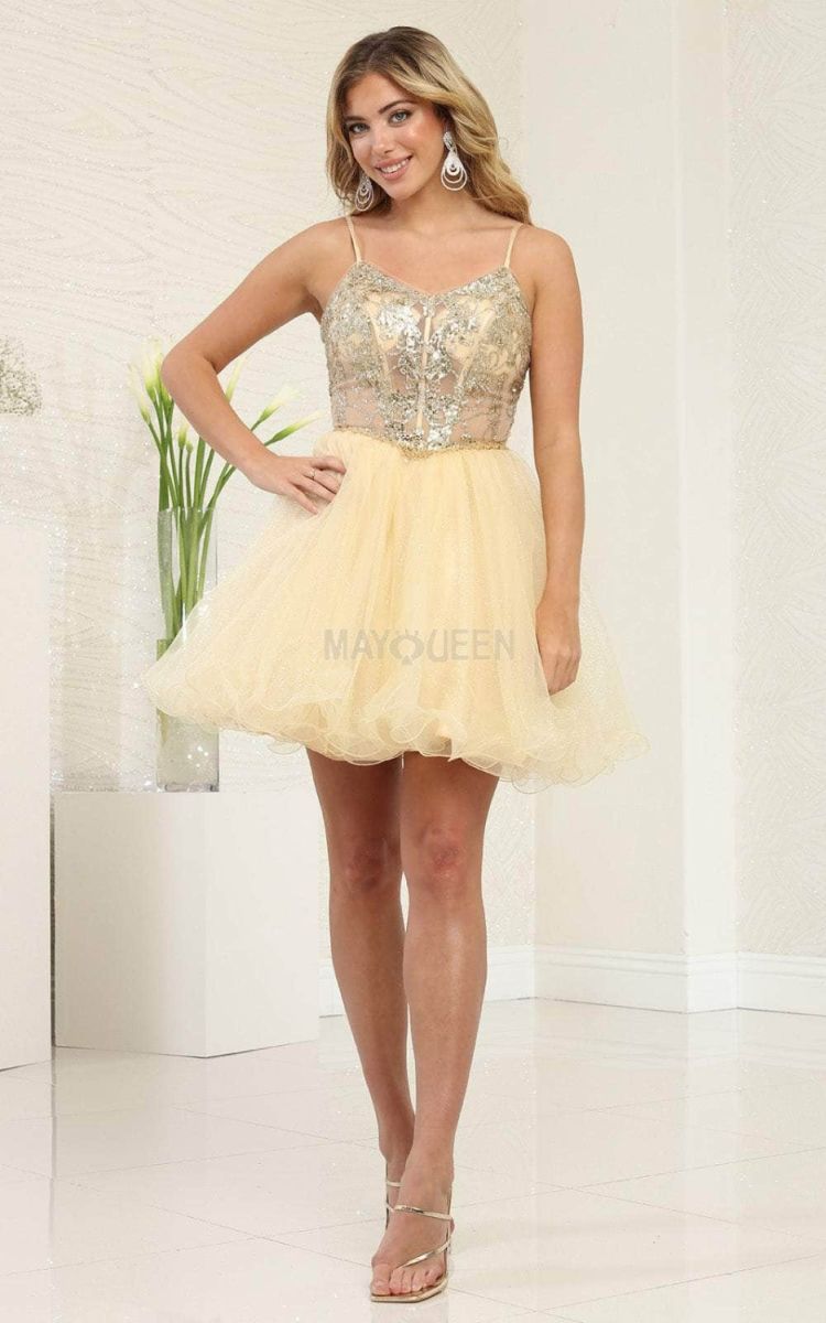 V-Neck Mini/Short Tulle Cocktail A-Line May Queen 2082