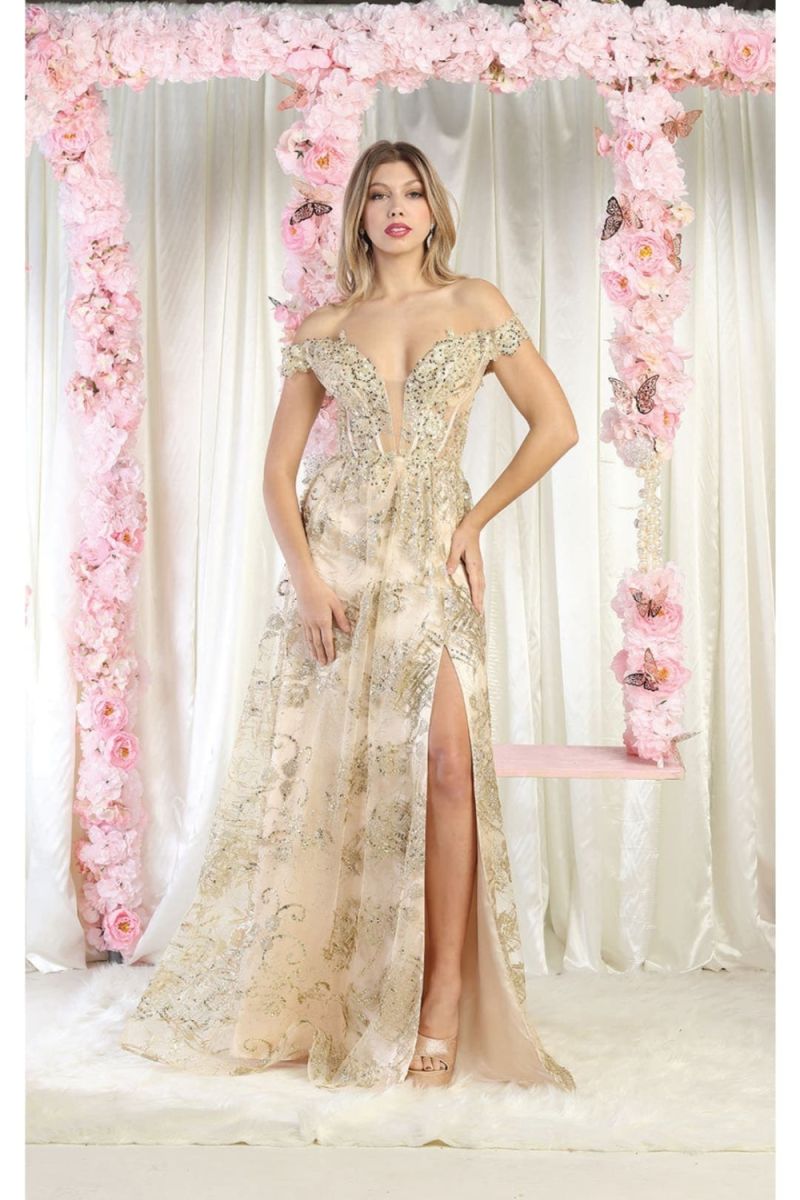Off-the-Shoulder Floor-Length Tulle Prom A-Line May Queen 1975