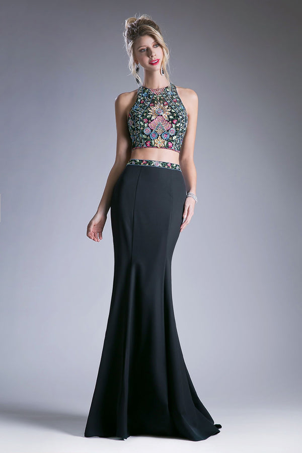 LaDivine C80312 Long Formal Two Piece Beaded Prom Dress