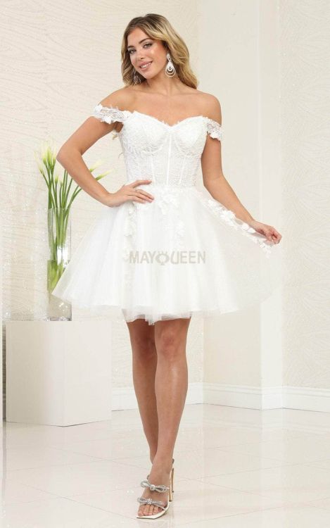 Off-the-Shoulder Mini/Short Tulle Cocktail A-Line May Queen 2081