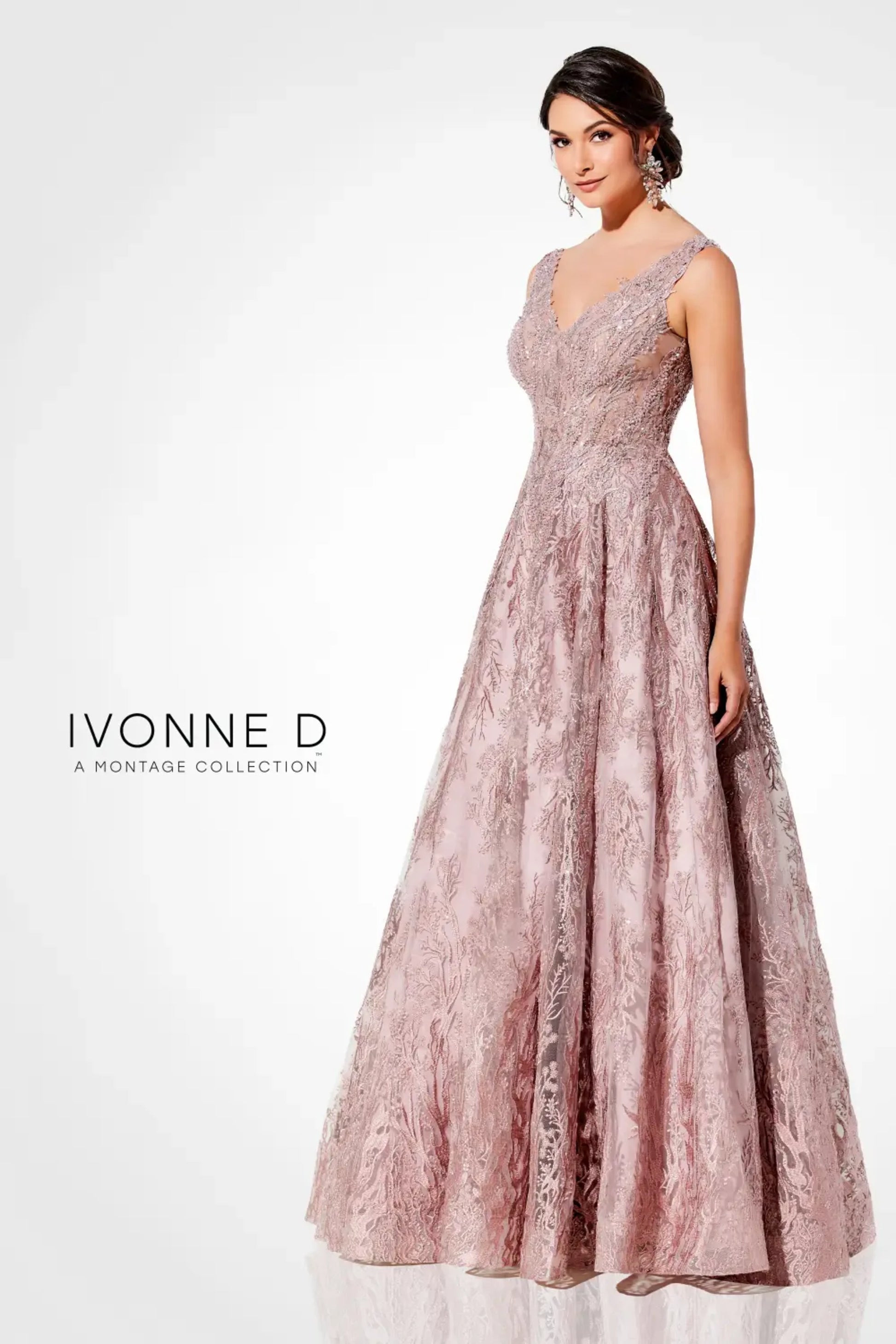 Ivonne D 120D10 Lace Pleated Evening Formal Dress
