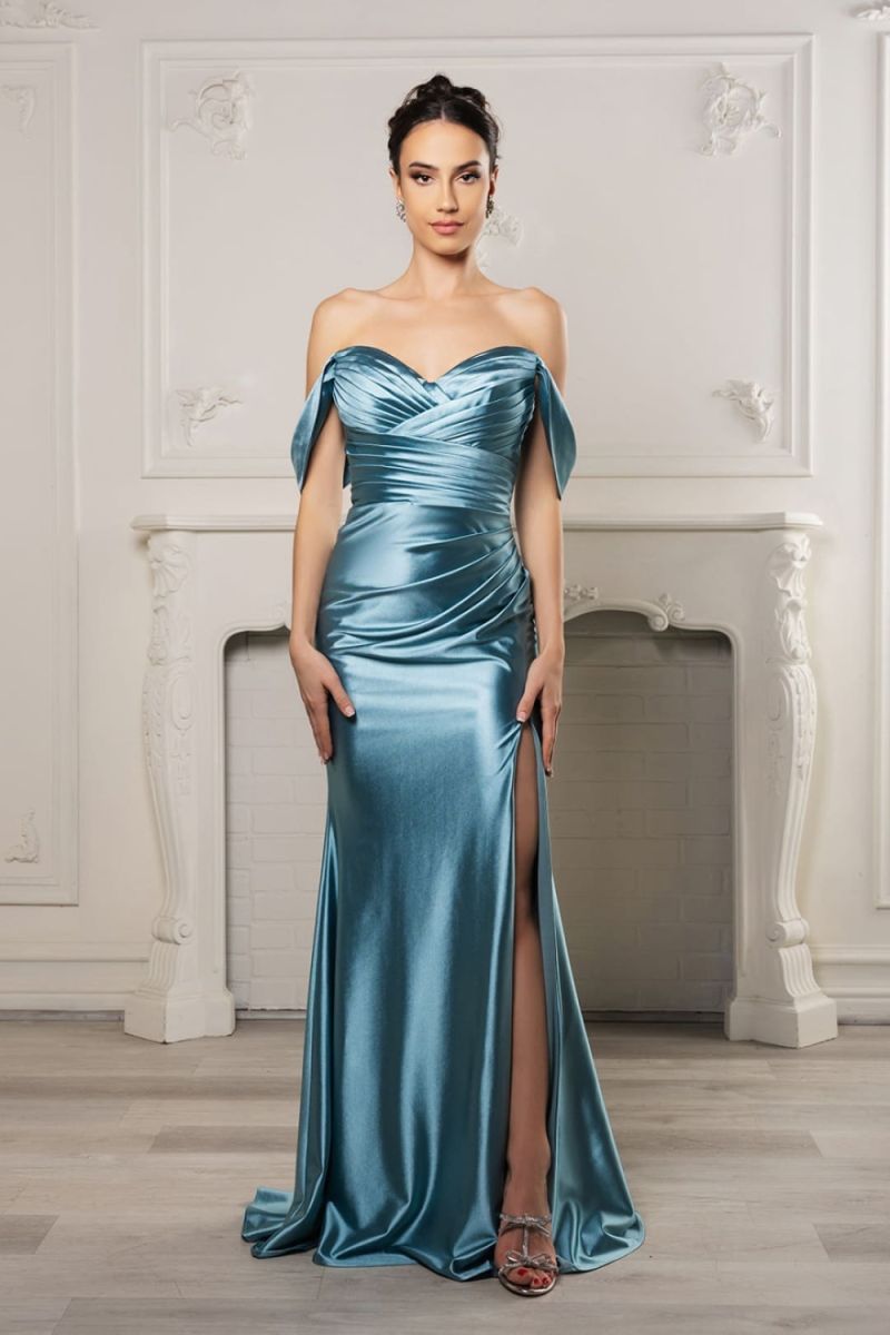 Off-the-Shoulder Floor-Length with Train Satin Prom Mermaid/Trumpet May Queen 2138